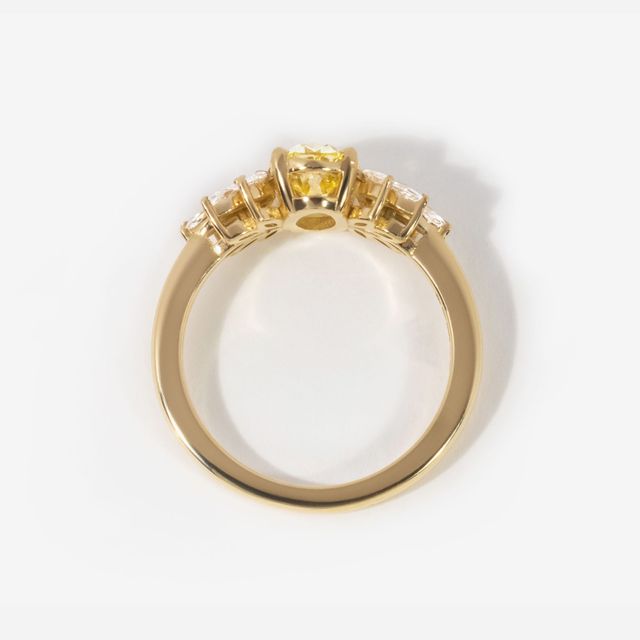 1 Ct Oval Fancy Yellow Diamond Yellow Gold Trilogy Engagement Ring