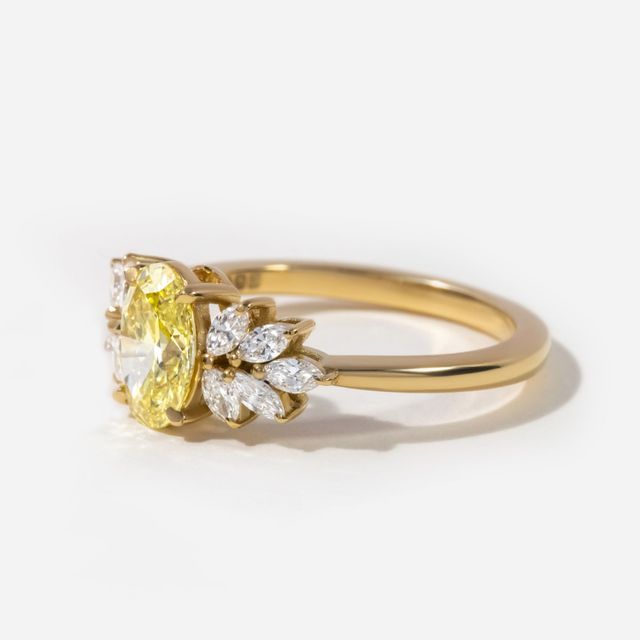1 Ct Oval Fancy Yellow Diamond Yellow Gold Trilogy Engagement Ring