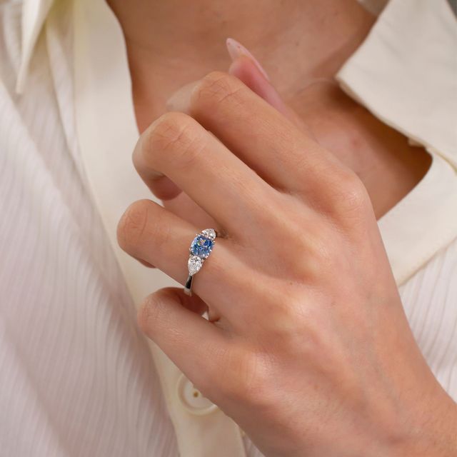 Lab Grown Cushion Vivian Trilogy Platinum Engagement Ring- 1.00ct