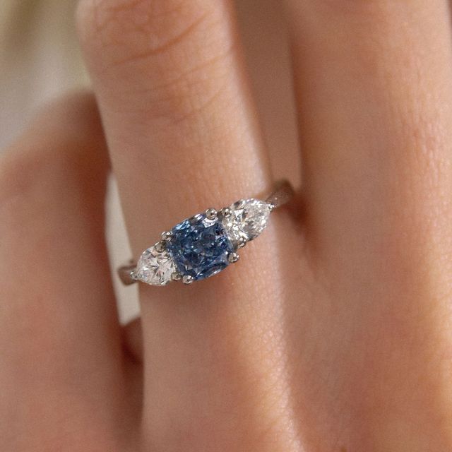 Lab Grown Cushion Vivian Trilogy Platinum Engagement Ring- 1.00ct