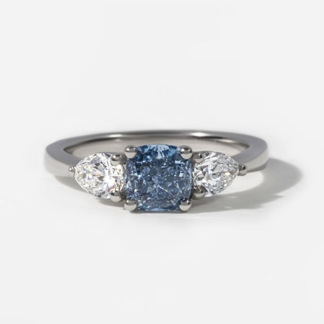 Lab Grown Cushion Vivian Trilogy Platinum Engagement Ring- 1.00ct