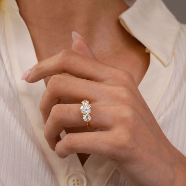 Trinity Yellow Gold Engagement Ring Round Lab Diamond - 1.70ct