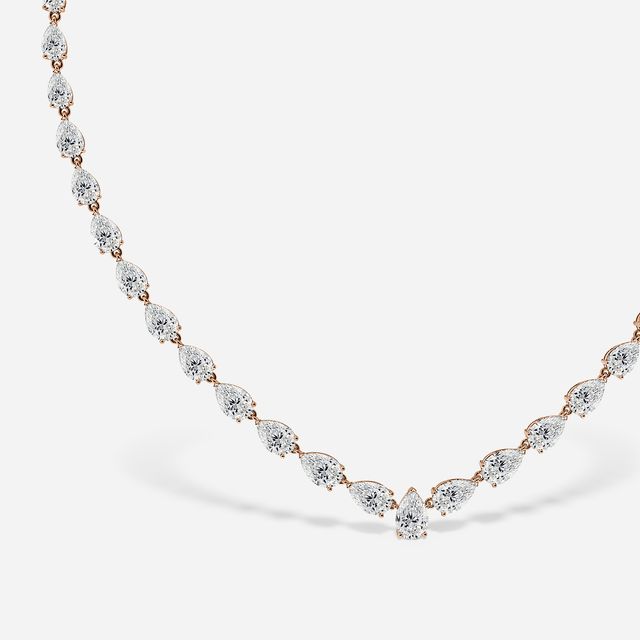 Luxurious Pear Diamond Tennis Necklace In Rose Gold- 12.72ct