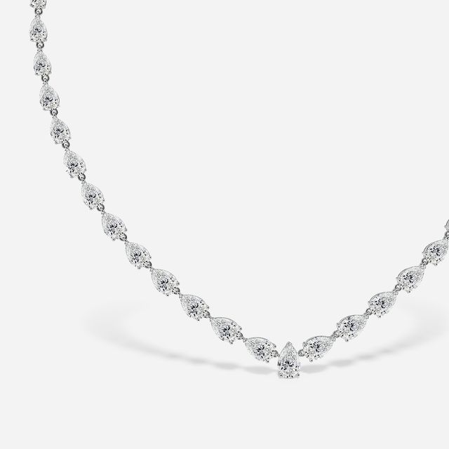 Luxurious Pear Diamond Tennis Necklace In White Gold- 12.72ct