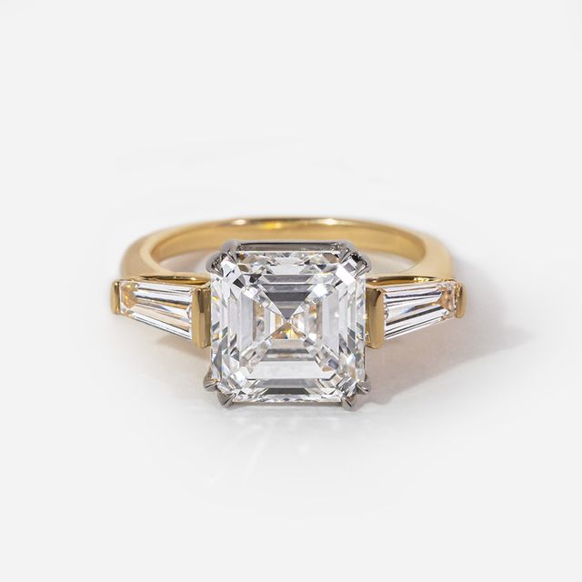 Lab Grown Square Emerald Cut Diamond Yellow Gold Engagement Ring- 3.70ct