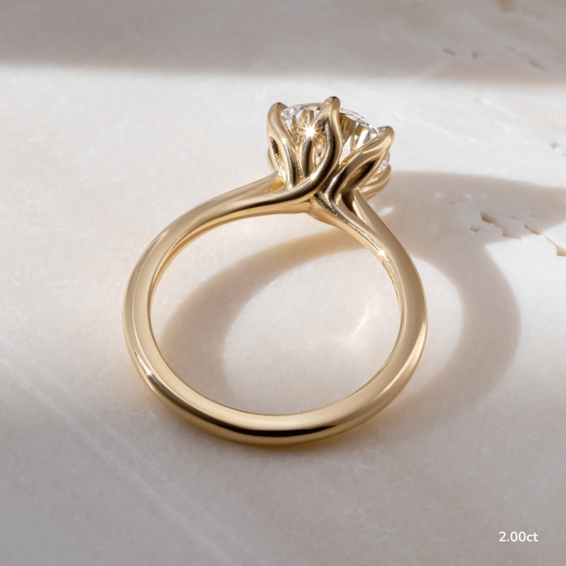 2 Carat Lab Grown Yellow Gold Elswin Twisted Flower Engagement Ring