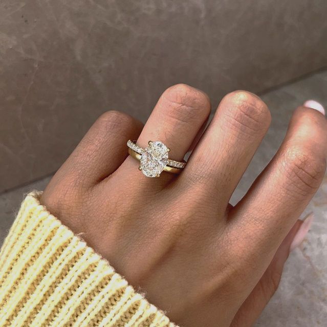 2.81 Carat Lab Grown Oval Diamond Hidden Halo Pavé Engagement Ring in Yellow Gold - Kate