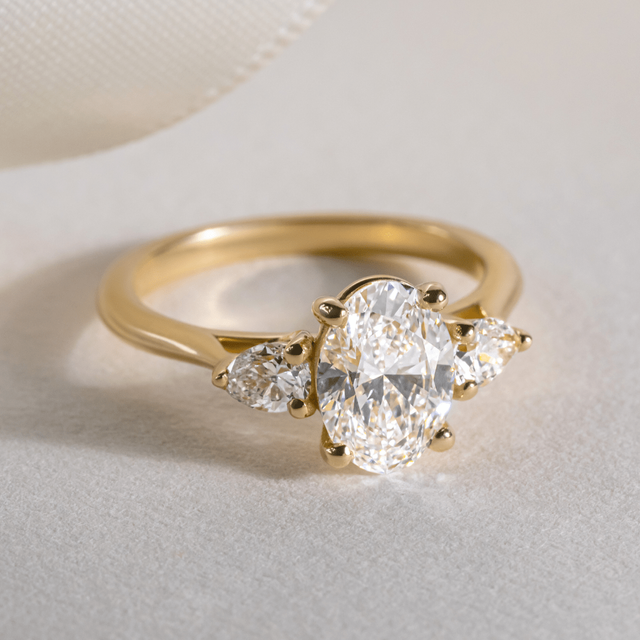1.40ct Nimi Yellow Gold Trilogy Oval Lab Diamond  Engagement Ring