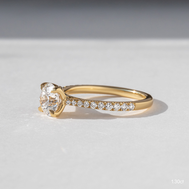 Lotus Yellow Gold Flower Engagement Ring Round Lab Diamond - 1.30ct