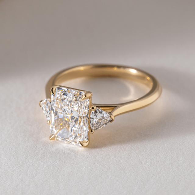2.40ct Manilla Yellow Gold Trilogy Engagement Ring Radiant Lab Diamond