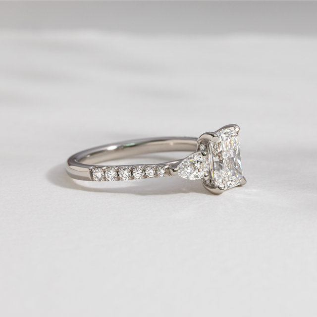 2.00ct Platinum Trilogy Engagement Ring Radiant Lab Diamond
