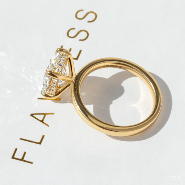 2.70 Carat Lab Grown Oval Cut Diamond Yellow Gold Hidden Halo Engagement Ring - Kate