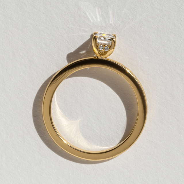 Kate Yellow Gold Hidden Halo Natural Emerald Cut Diamond Engagement Ring - 0.51ct