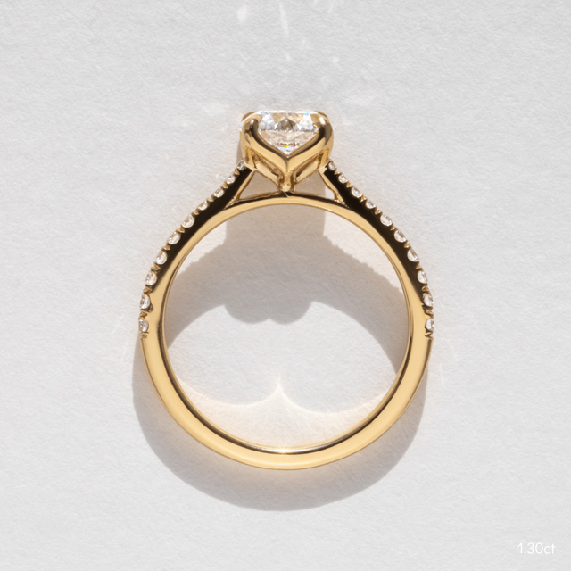 Lotus Yellow Gold Flower Engagement Ring Round Lab Diamond - 1.30ct