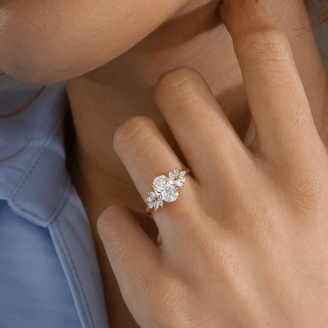 1.50 Ct Lab Grown Oval Yellow Gold Anastasia Cluster Engagement Ring