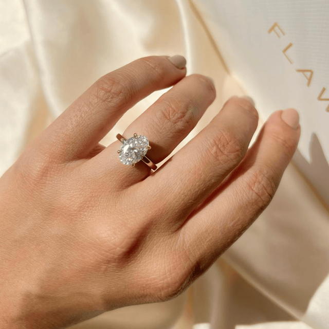 2.70 Carat Lab Grown Oval Cut Diamond Yellow Gold Hidden Halo Engagement Ring - Kate