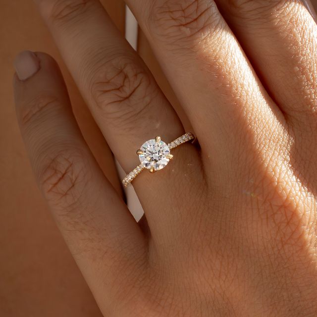 1.30ct Lotus Yellow Gold Flower Engagement Ring Round Lab Diamond