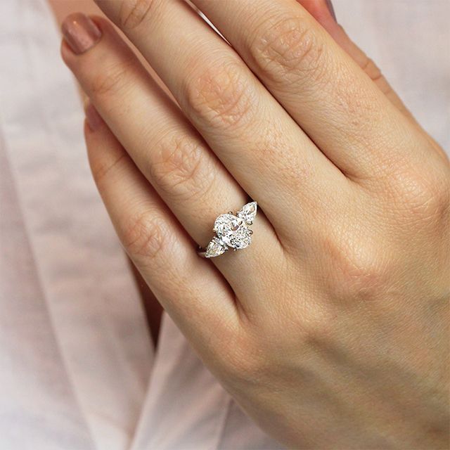 1.80ct Nimi Platinum Trilogy Engagement Ring Oval And Pear Lab Diamond