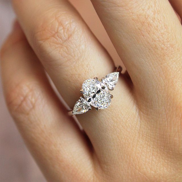 1.80ct Nimi Platinum Trilogy Engagement Ring Oval And Pear Lab Diamond