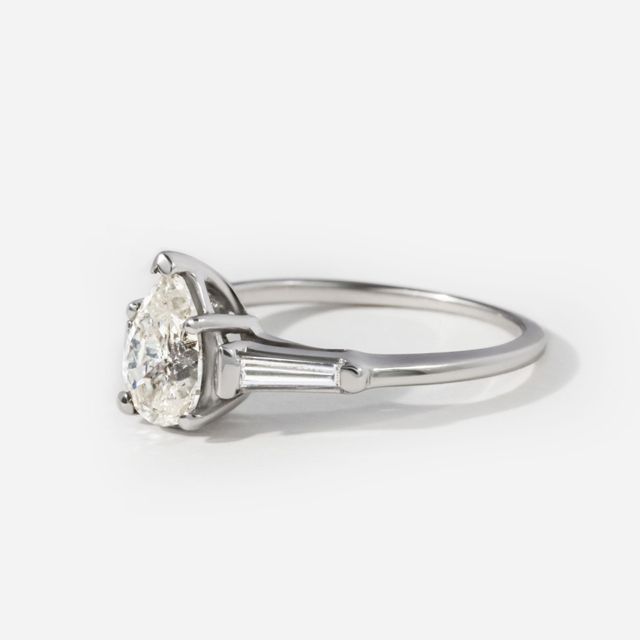 0.80ct Diamond Platinum Pear Baguette Trilogy Engagement Ring