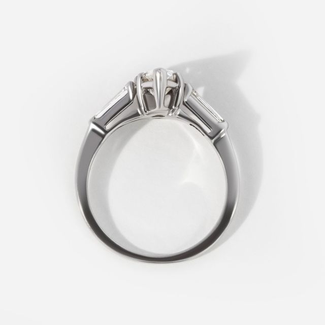 0.80ct Diamond Platinum Pear Baguette Trilogy Engagement Ring