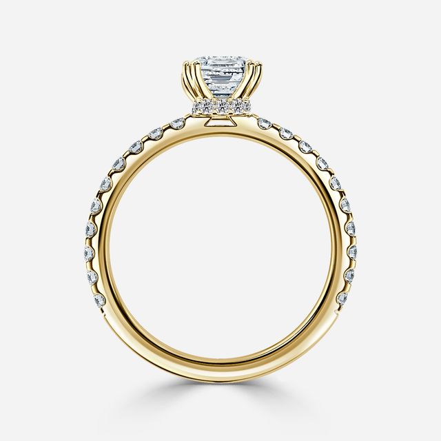 Nari Yellow Gold Double Prong Hidden Halo Engagement Ring
