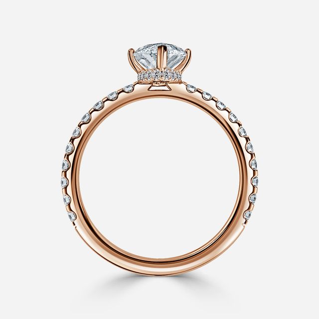 Nari Rose Gold Double Prong Hidden Halo Engagement Ring