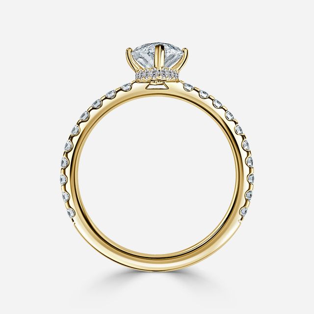 Nari Yellow Gold Double Prong Hidden Halo Engagement Ring