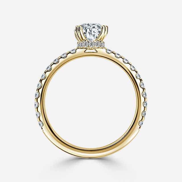 Nari Yellow Gold Double Prong Hidden Halo Engagement Ring