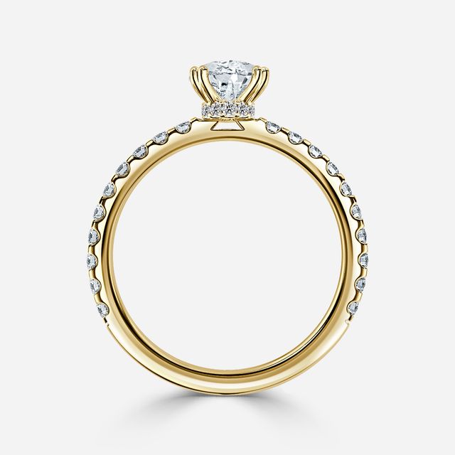 Nari Yellow Gold Double Prong Hidden Halo Engagement Ring