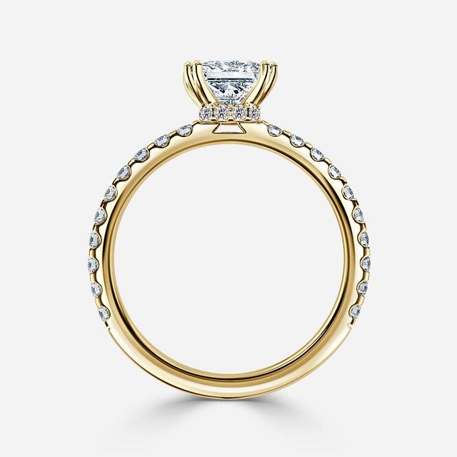 Nari Yellow Gold Double Prong Hidden Halo Engagement Ring