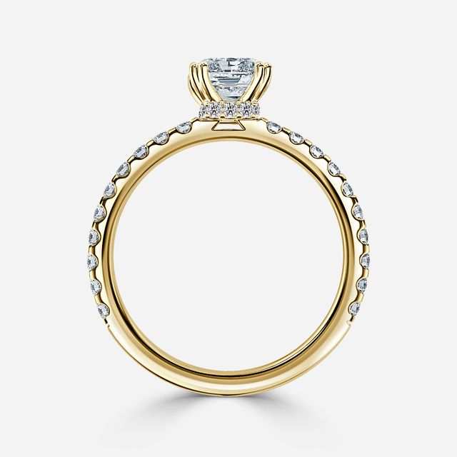 Nari Yellow Gold Double Prong Hidden Halo Engagement Ring
