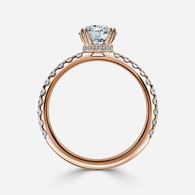 Nari Rose Gold Double Prong Hidden Halo Engagement Ring