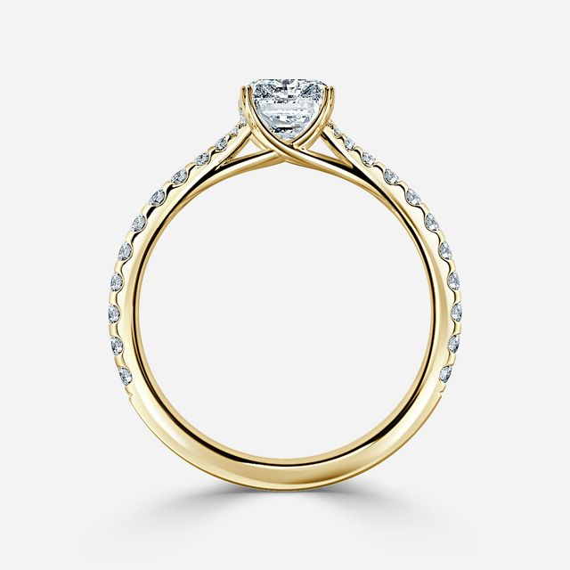 Fiara Yellow Gold Under Twisted Double Prong Engagement Ring