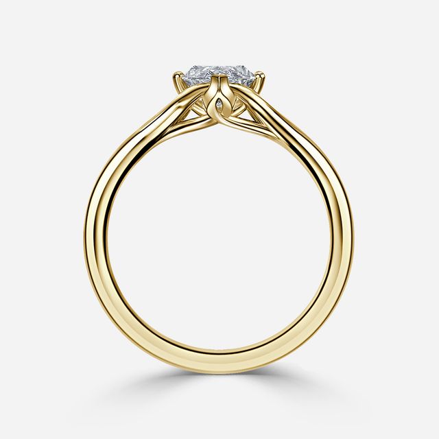 Fiara Yellow Gold Under Twisted Double Prong Solitaire Engagement Ring