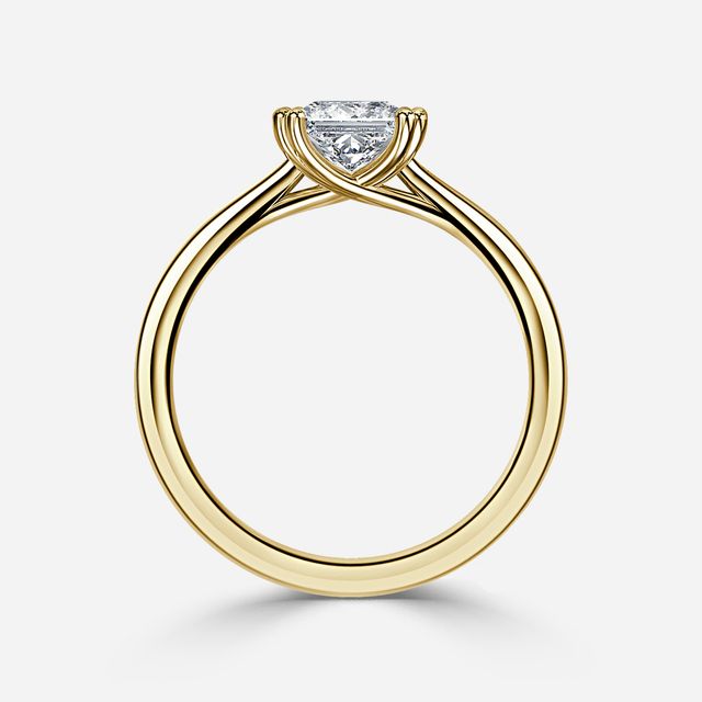Fiara Yellow Gold Under Twisted Double Prong Solitaire Engagement Ring