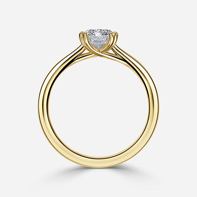 Fiara Yellow Gold Under Twisted Double Prong Solitaire Engagement Ring