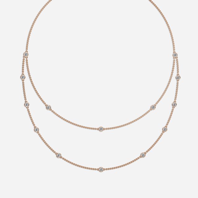18 Inch Lab Grown Double Layered Diamond Necklace In Rose Gold- 2.87ct