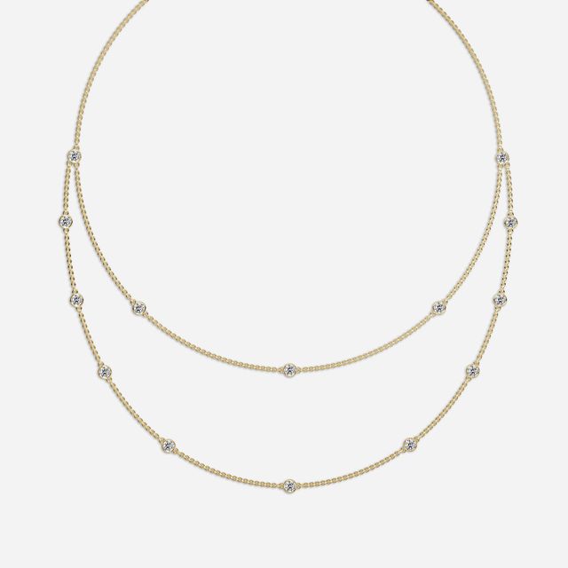 18 Inch Lab Grown Double Layered Diamond Necklace In Yellow Gold- 2.87ct