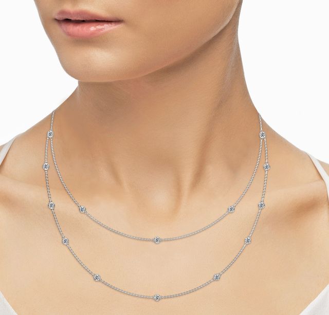 18 Inch Lab Grown Double Layered Diamond Necklace In White Gold- 2.87ct