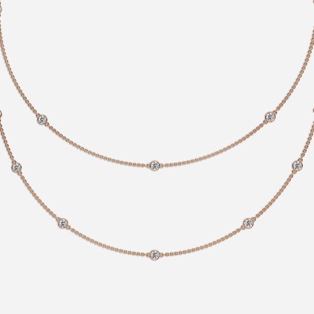 18 Inch Lab Grown Double Layered Diamond Necklace In Rose Gold- 2.87ct