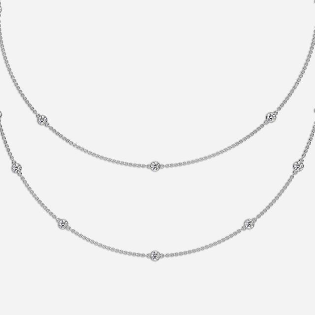 18 Inch Lab Grown Double Layered Diamond Necklace In White Gold- 2.87ct