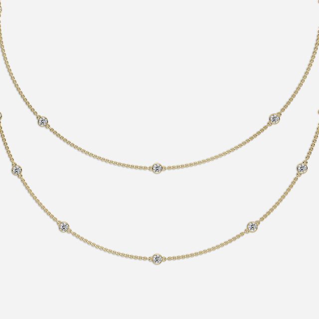 18 Inch Lab Grown Double Layered Diamond Necklace In Yellow Gold- 2.87ct