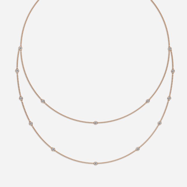 24 Inch Lab Grown Double Layered Diamond Necklace In Rose Gold- 2.87ct