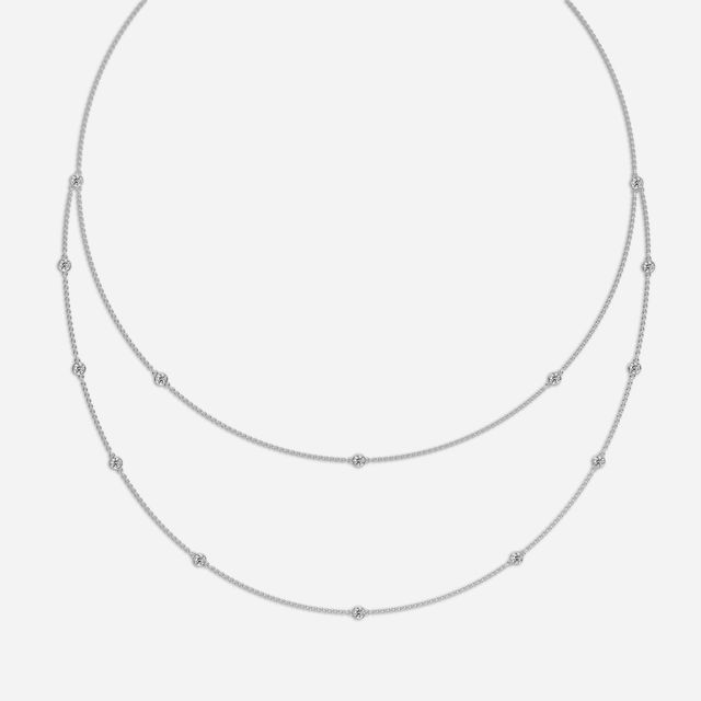 24 Inch Lab Grown Double Layered Diamond Necklace In White Gold- 2.87ct