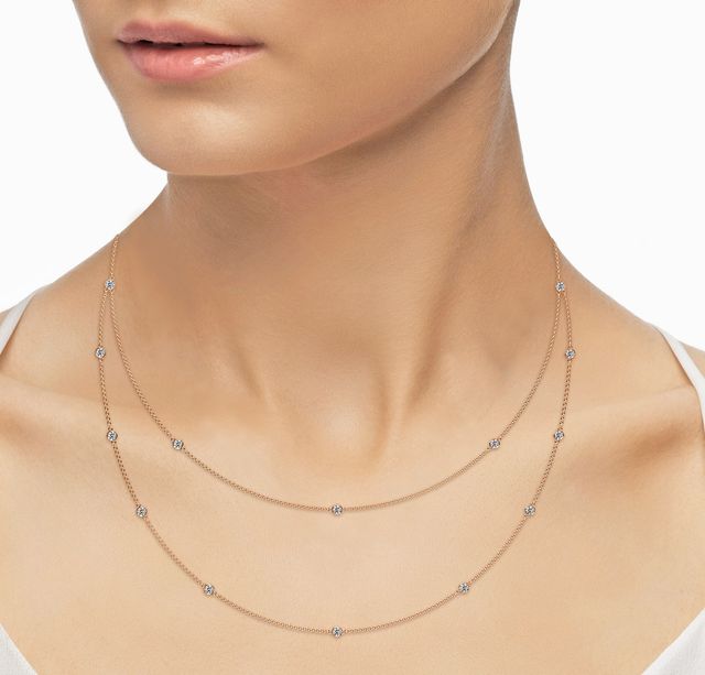24 Inch Lab Grown Double Layered Diamond Necklace In Rose Gold- 2.87ct