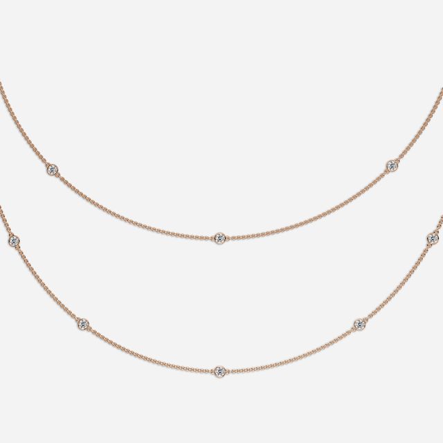 24 Inch Lab Grown Double Layered Diamond Necklace In Rose Gold- 2.87ct