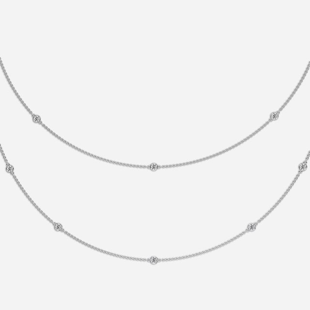 24 Inch Lab Grown Double Layered Diamond Necklace In White Gold- 2.87ct