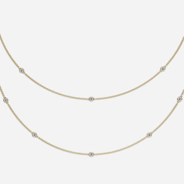 24 Inch Lab Grown Double Layered Diamond Necklace In Yellow Gold- 2.87ct