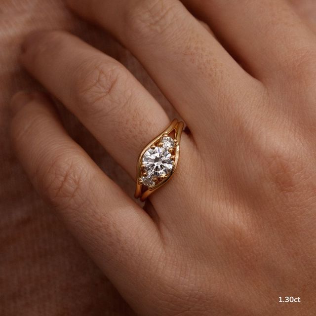 Serra Yellow Gold Semi Bezel Trilogy Engagement Ring